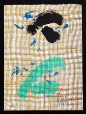 SALVATORE EMBLEMA Serigrafia Originale Astratta Tessuto Anni '70 Opera Firmata