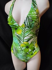 COSTUME INTERO DONNA 44 MARE Nuoto Verde e giallo allaccio al collo