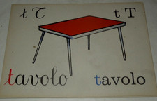 TAVOLA T DI TAVOLO CM. 23,00 x 32,50 ALFABETIERE ILLUSTRATO ORIGINALE VINTAGE