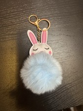 Bunny Pom Pom Keychain Blue