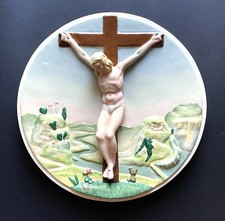 ESSEVI SANDRO VACHETTI ANNI 30  CROCIFISSIONE CERAMICA DIPINTA A MANO DIAM.CM.31