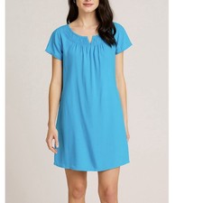 Abito Lilly Pulitzer blu acqua ricamo geometrico manica corta seta MEDIA