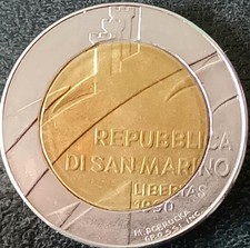 SAN MARINO MONETA BIMETALLICA 500 LIRE 1990 CIRCOLATA