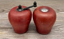VTG Wooden Apple Salt Shaker + Matching Pepper Mill Stainless Steel Wood Neat!!