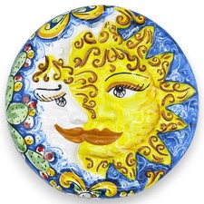 Eclissi, Sole e Luna in ceramica Caltagirone - Ø 25 cm ca. con decoro Barocco e 