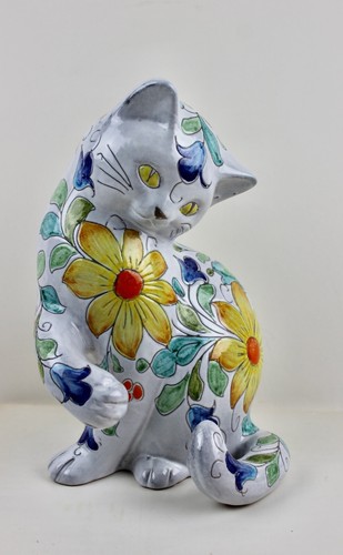 Statua gatto fiore - , dipinto