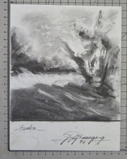 VECCHIO DISEGNO MATITA SU CARTA CON STUDIO PER PAESAGGIO FIRMATO BECCARIA DR4