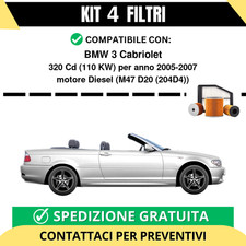Kit 4 Filtri Tagliando per BMW 3 Cabriolet 320 Cd 110 kw Diesel 2005-2007