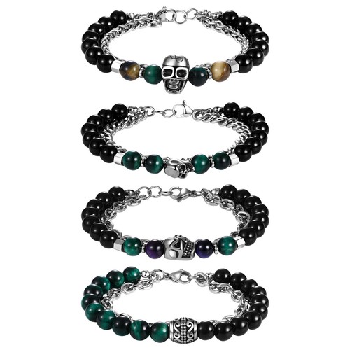 Bracciale acciaio inox - acciaio, teschio