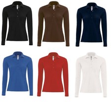 B&C Polo da Donna a Manica Lunga Sfiancata SAFRAN PURE LSL 4 Bottoni 100% Cotone