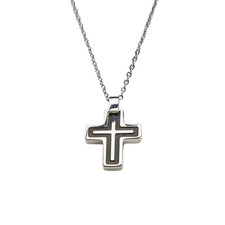 collana catena ciondolo acciaio croce rossoamante uomo smalto nero - regalo