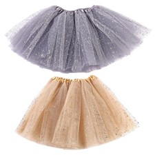  2pcs gonna in tulle elastico con paillettes gonna a tutù multistrato bambine