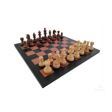 SCACCHIERA IN PELLE CM 34X34X1 - CASELLA CM 3,8 + SCACCHI IN LEGNO - ITALFAMA