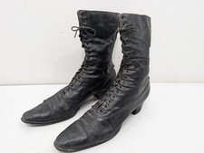 Antichi stivali vittoriani/edoardiani donna pelle stringati 1900 scarpe strega vintage