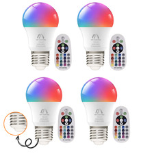 RGB LED Bulbs 7W E27 with Remote | Dimmable | 16 Colours + Warm White | 4 Pack