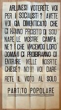 ELEZIONI POLITICHE 1919  PARTITO POPOLARE MANIFESTO ARLUNESI VOTATE I SOCIALISTI