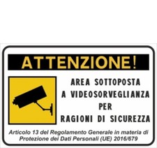 CARTELLO TARGA AREA VIDEOSORVEGLIATA SOTTOPOSTA VIDEOSORVEGLIANZA CM 22x15 PVC
