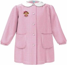 Grembiule Asilo Siggi - Bimba Quadrettato Bianco/Rosa Abbottonatura Centrale