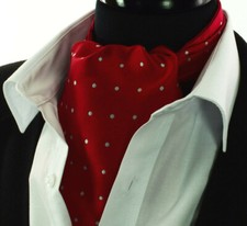 Uomo Foulard Ascot Cravatta Rosso a Pois Seta Bianco Matrimonio Solido Sciarpa