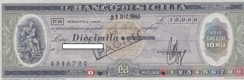 Siracusa assegno del banco - -,