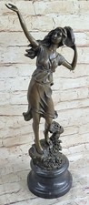 Vintage Bronzo Scultura " Gypsy Donna Con Tamburello " Firmato Hip Moreau Sale