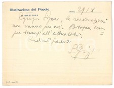 1930 ca TORINO L'illustrazione del Popolo - Biglietto Lorenzo GIGLI - AUTOGRAFO