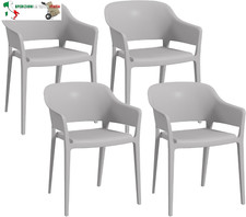 Set di 4 Sedie da Giardino in Plastica, Sedie Impilabili con Braccioli e Schiena