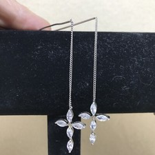 ORECCHINI ARGENTO CATENELLA CONTRAPPESO CROCE DI ZIRCONI TAGLIO NAVETTE