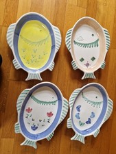Set Di 4 Piatti Portata Ceramica Pesce Fatto A Mano