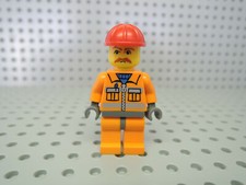 Lego personaggio city operaio edile tuta arancione casco da costruzione barba cty0124 7746 