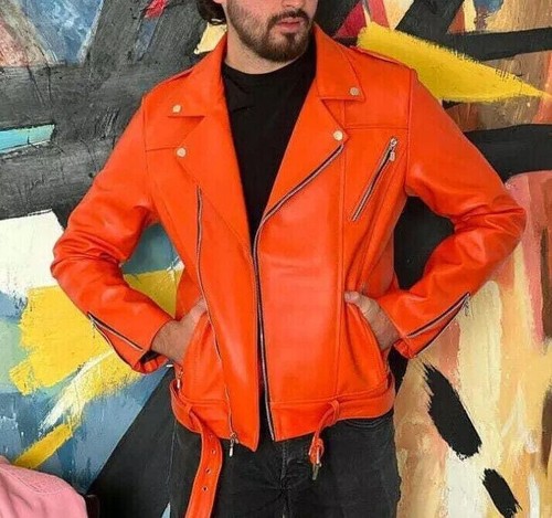Giacca pelle uomo arancione
