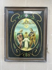 Sacra Famiglia Con  dipinto su vetro inizi novecento