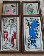 "Quattro Stagioni" di Alphonse Mucha - Set Di 4 specchiere originali anni 70'