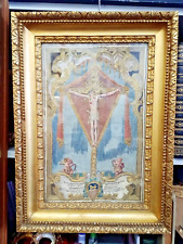 Crocefisso Annunziata Su Tela Ricamato Con Fili In Oro