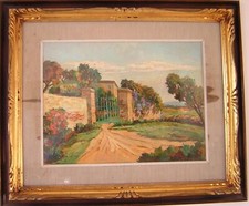 Livorno olio su tavola 30x40 cancello villa Romiti Gino