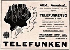 PUBBLICITA' 1930 TELEFUNKEN 32 RADIO RICEVITORE AD ONDE CORTE SIEMENS 