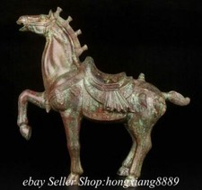 18" Old Chinese Dynasty Bronze Ware Palace Stand Success Horse Luck Statue