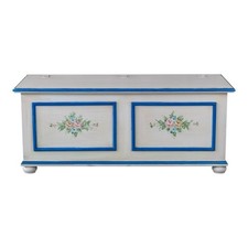 CASSAPANCA BIANCA ANTICATO DECORATA  FILO BLU  120X45X50H SHABBY CHIC