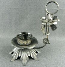 Portacandele candelabro in ferro battuto con manico decori floreali una fiamma