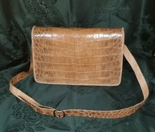 BORSETTA A TRACOLLA IN CUOIO STAMPATO COCCODRILLO FATTURA ARTIGIANALE ANNI '80