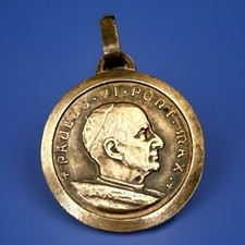 Medaglia religiosa vintage cattolica Papa Paolo VI e San Cristoforo tono oro