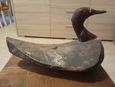 ANATRA DA ESCA IN LEGNO ANTICA 31 Cm CON CERTIFICATO 