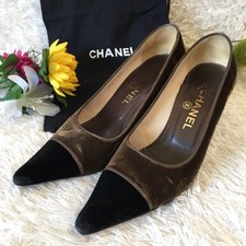 Scarpe CHANEL decolte tacco EU 36 US 6 scamosciate beige nere autentiche