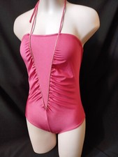 COSTUME INTERO DONNA TOP 40-42 MARE Nuoto fuxia e linea oro a V con difetto