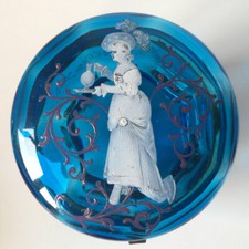 Contenitore portagioie Cristallo Boemia blu epoca Napoleone III (XIX sec.)