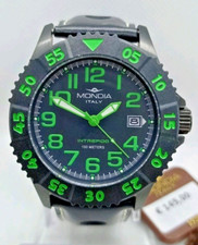 OROLOGIO UOMO MONDIA INTREPIDO DIVER NERO VERDE,CINTURINO FORATO,GHIERA GIREVOLE