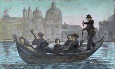 Quadro a Olio Venezia Gondoliere Con Persone Studio Schizzo Su Pannello IN Legno