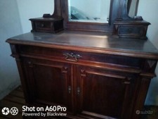 Comò antico in noce fine 800 con specchio, piano in marmo e due comodini