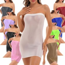 Mini Abito Donna Sexy Lucido Bodycon Tubino Abito Trasparente Nightwear Clubwear