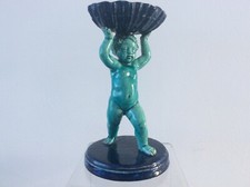 Cherubino antico continentale in ceramica maiolica circa 1870 15 cm.